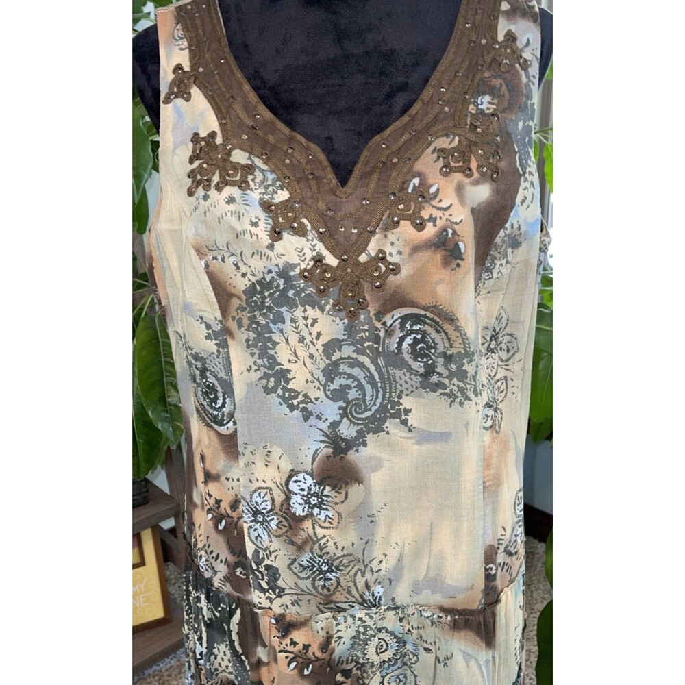 Dress Reba Multi Color Brown Blue Paisley Midi Dress, Sleeveless Size 12